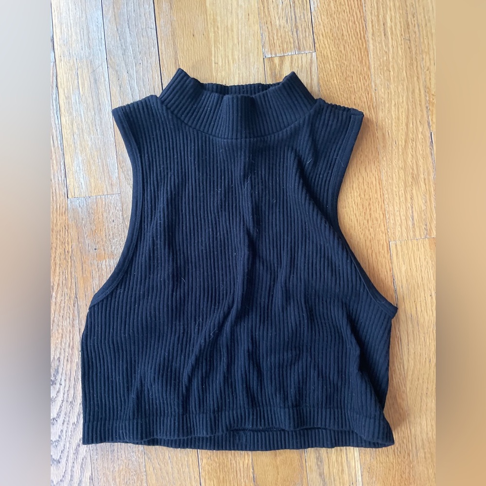 Black Ribbed Sleeveless Top